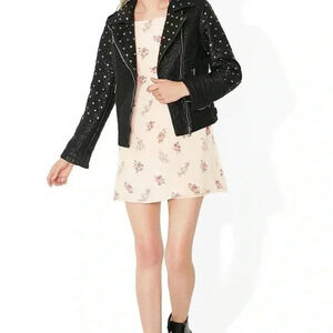 Glamorous Faux Leather Studded Moto Jacket XS | Black Biker Chic Street Style